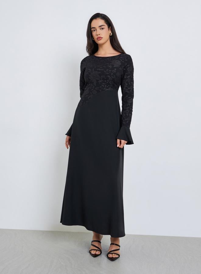 Styli Women Black Embroidered Long Sleeve Maxi Dress - Image 1
